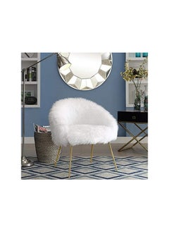 Faux Fur Vanity Stool for Vanity Desk Fuzzy Ottoman Foot Stool for Vanity Table Fluffy Makeup Chair Furry Vanity Seat for Dressing Room Living Room Bathroom Bedroom White