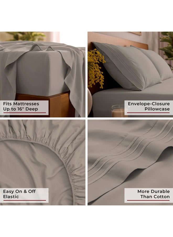 mellanni Bed Sheet Set - Brushed Microfiber 1800 Bedding - Wrinkle, Fade, Stain Resistant - 4 Piece (Queen, Tan) - Image 5