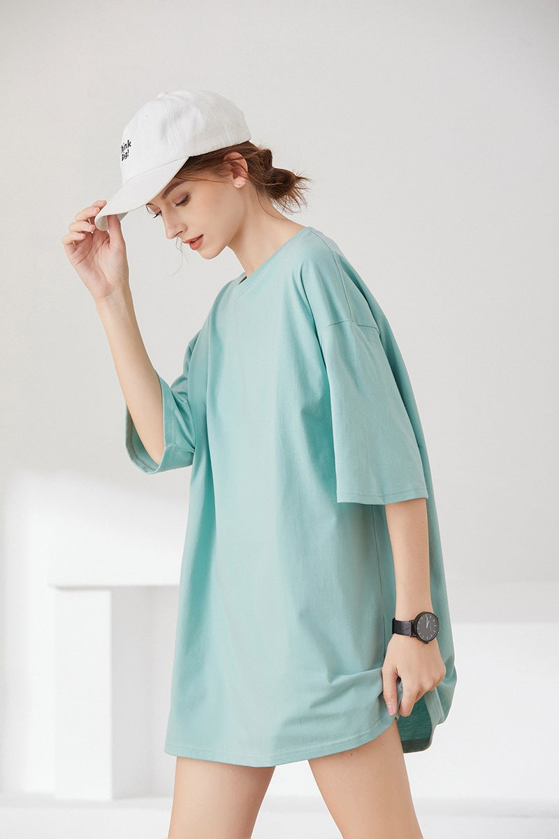 Japanese Heavy 240 Solid Color Short Sleeve Women'S Base Shirt Pure White T-Shirt Combed Cotton Tee Men'S Half Sleeve Inner Wear Wide Loose Summer - Image 3
