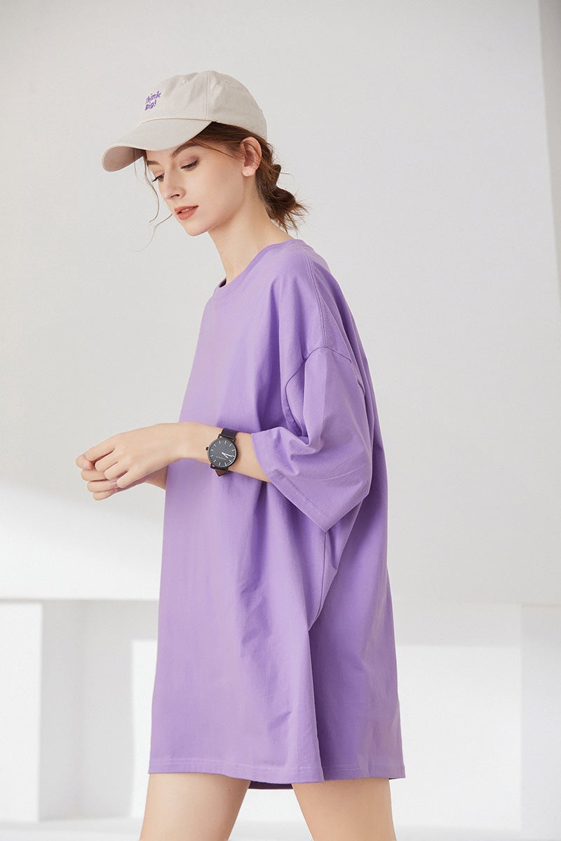 Japanese Heavy 240 Solid Color Short Sleeve Women'S Base Shirt Pure White T-Shirt Combed Cotton Tee Men'S Half Sleeve Inner Wear Wide Loose Summer - Image 5