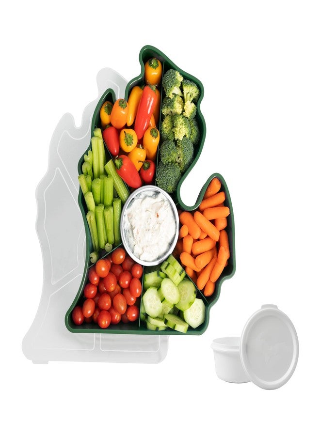 KOLORAE Michigan Serving Tray - Unique 7 Compartment Mitten State Reusable Snack Tray w/Dressing Cup. Great for Entertaining and Storage for Appetizers, Snacks, Chips & Dip - Image 1
