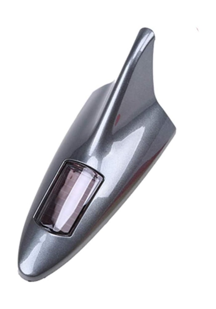 idain Shark Fin Antenna Solar Power LED Warning Tail Light Car Roof Antenna Decor Tail Light (Gray)