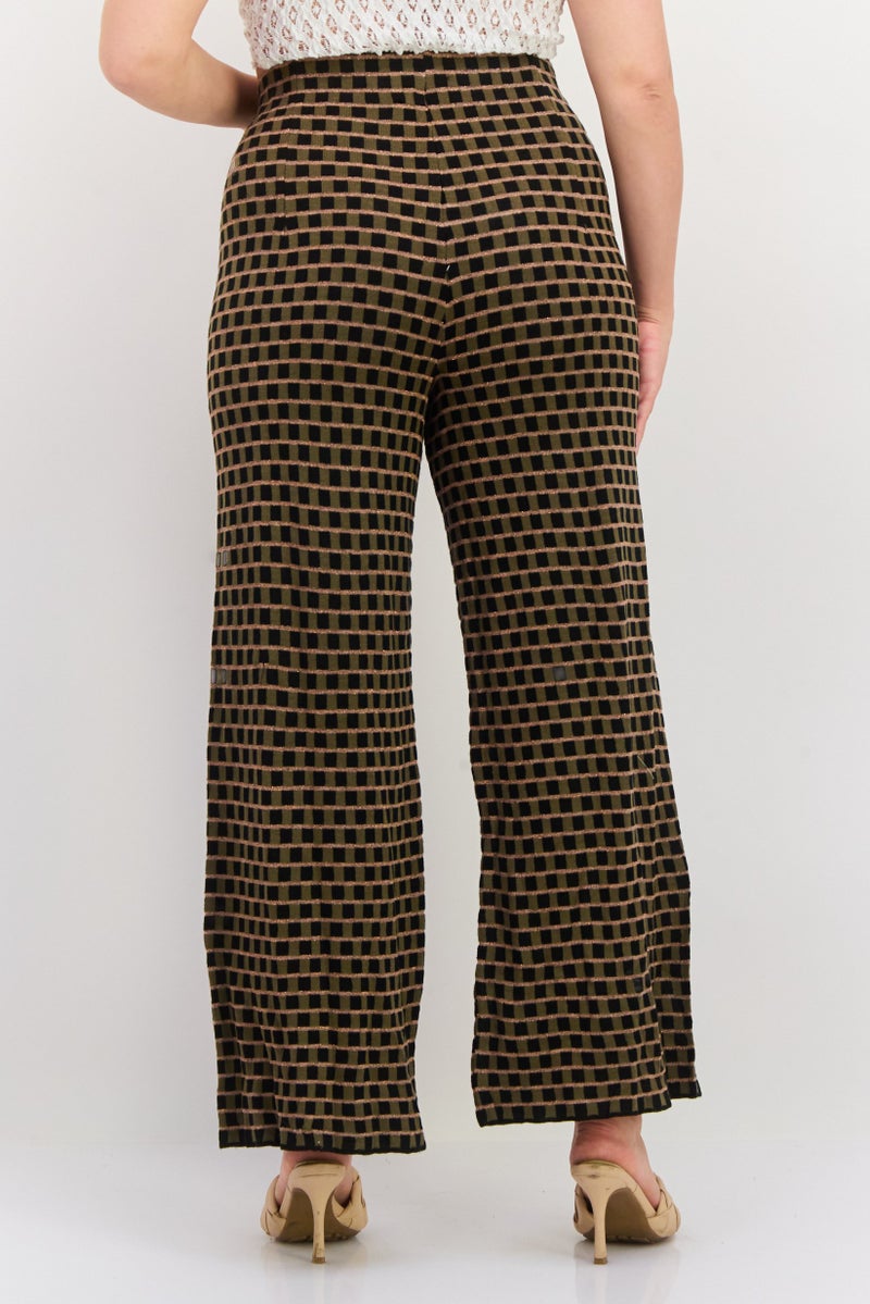 Black Tape Women Regular  Fit Wide Leg Gingham Palazo Pants, Multicolor - Image 2