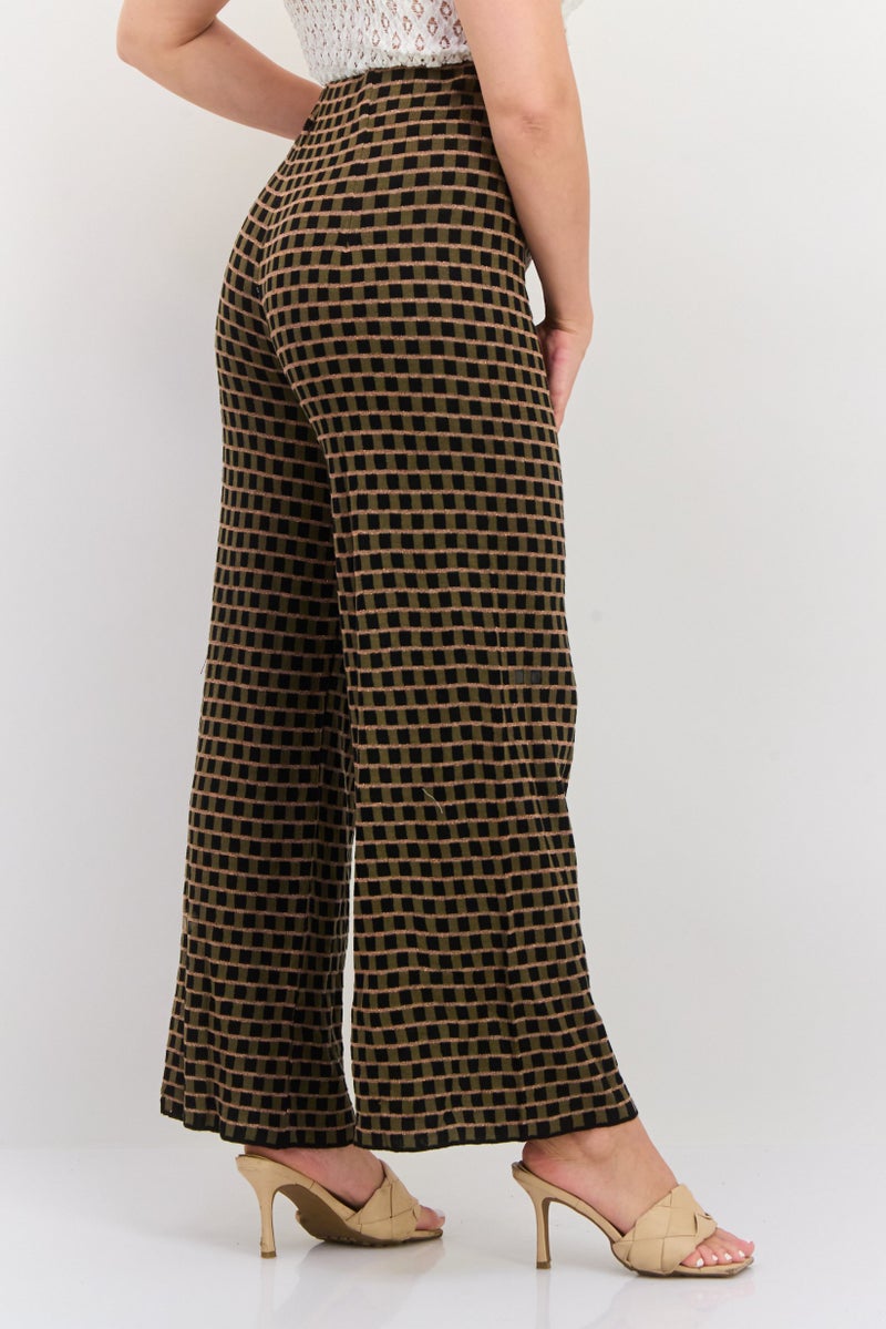 Black Tape Women Regular  Fit Wide Leg Gingham Palazo Pants, Multicolor - Image 4