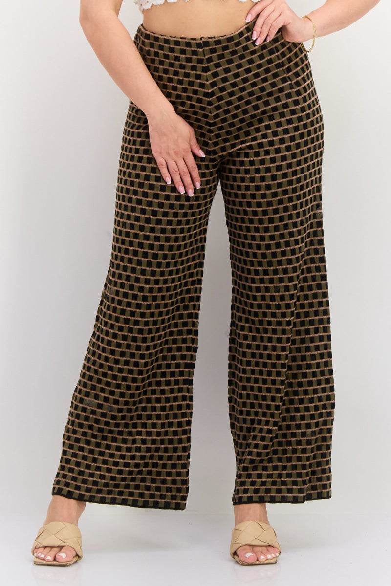 Black Tape Women Regular  Fit Wide Leg Gingham Palazo Pants, Multicolor  - Image 1