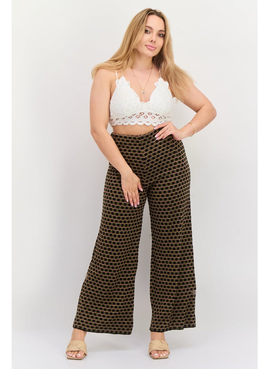 Women Regular  Fit Wide Leg Gingham Palazo Pants, Olive - pzsku/ZE2153FE913B14BEFCA7CZ/45/_/1737642454/2960ddb2-3477-49d5-ba04-47bebfba558a