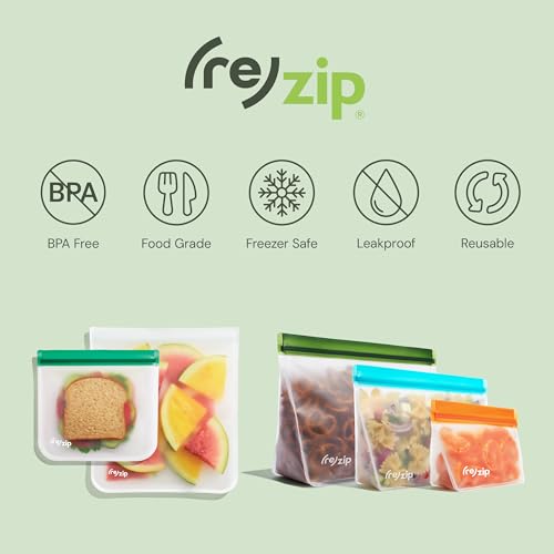 Rezip (re) zip 5-pack Stand-Up Reusable Bags | BPA-Free, Food Grade, Leakproof, Freezer and Dishwasher Safe | 5 Snack-Size Bags (1-Cup / 8-Oz) | Multicolor for Easy Organization - Image 5