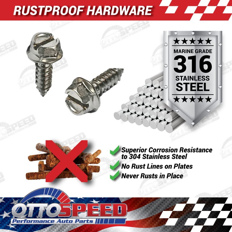 OttoSpeed License Plate Screw Kit - Stainless, OEM Style Fasteners with Nylon Screw Retainers for Mounting Front and Back License Plates on Cars, SUVs, Trucks - Rustproof, Self Tapping Bolts (Stainless Steel) - Image 5