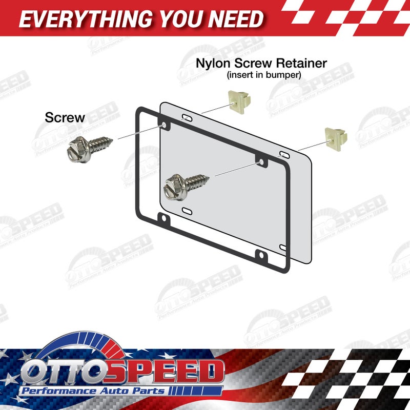 OttoSpeed License Plate Screw Kit - Stainless, OEM Style Fasteners with Nylon Screw Retainers for Mounting Front and Back License Plates on Cars, SUVs, Trucks - Rustproof, Self Tapping Bolts (Stainless Steel) - Image 4