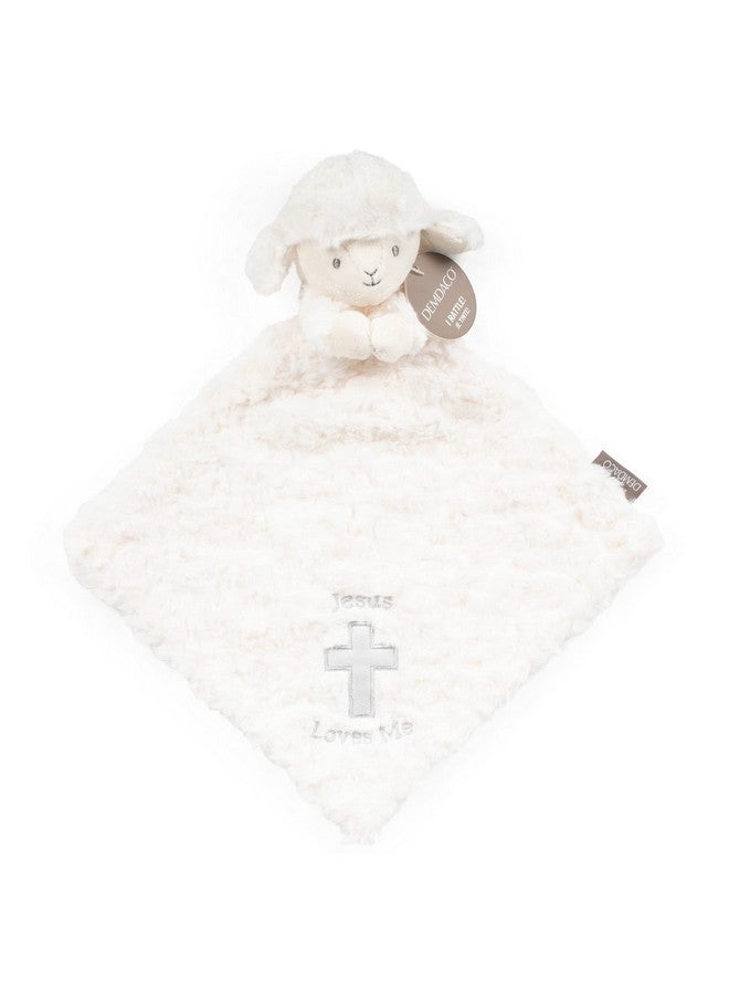 DEMDACO Fuzzy White Lamb Loves Me Polyester Plush Children's Rattle Blankie - Image 2
