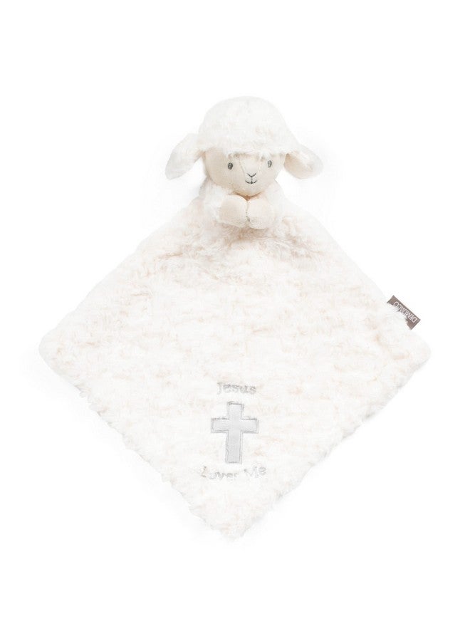 DEMDACO Fuzzy White Lamb Loves Me Polyester Plush Children's Rattle Blankie - Image 1