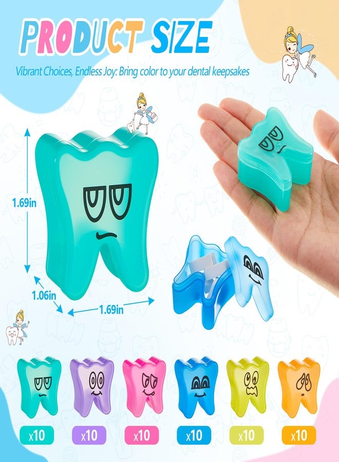 Beeveer 60 Pcs Colorful Tooth Saver Box for Kids Boys Girls Plastic Lost Fairy Tooth Holder Bulk Keepsake for School Classroom Dentist Baby Teeth Party Favor Bag Fillers, 6 Colors, 1.69*1.69*1.06 Inch - Image 2