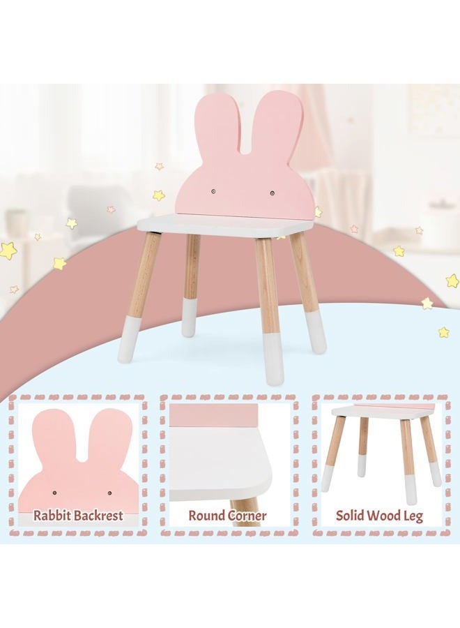 INFANS Kids Vanity Set, 2 in 1 Wooden Princess Makeup Table and Chair with Mirror Storage Drawers Shelf, for Little Girls, Rabbit Themed Toddler Dressing Desk Beauty Play Set Gift - Image 4