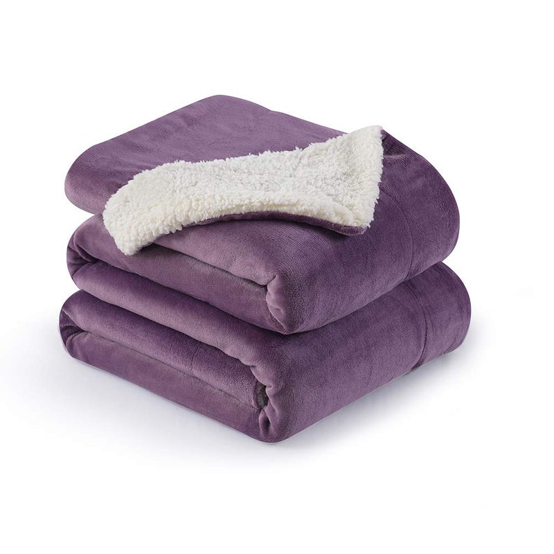 NANPIPER Flannel Blanket Reversible Sherpa Throw Blanket Super Soft Fuzzy Plush Microfiber 50x60 Cassis Purple