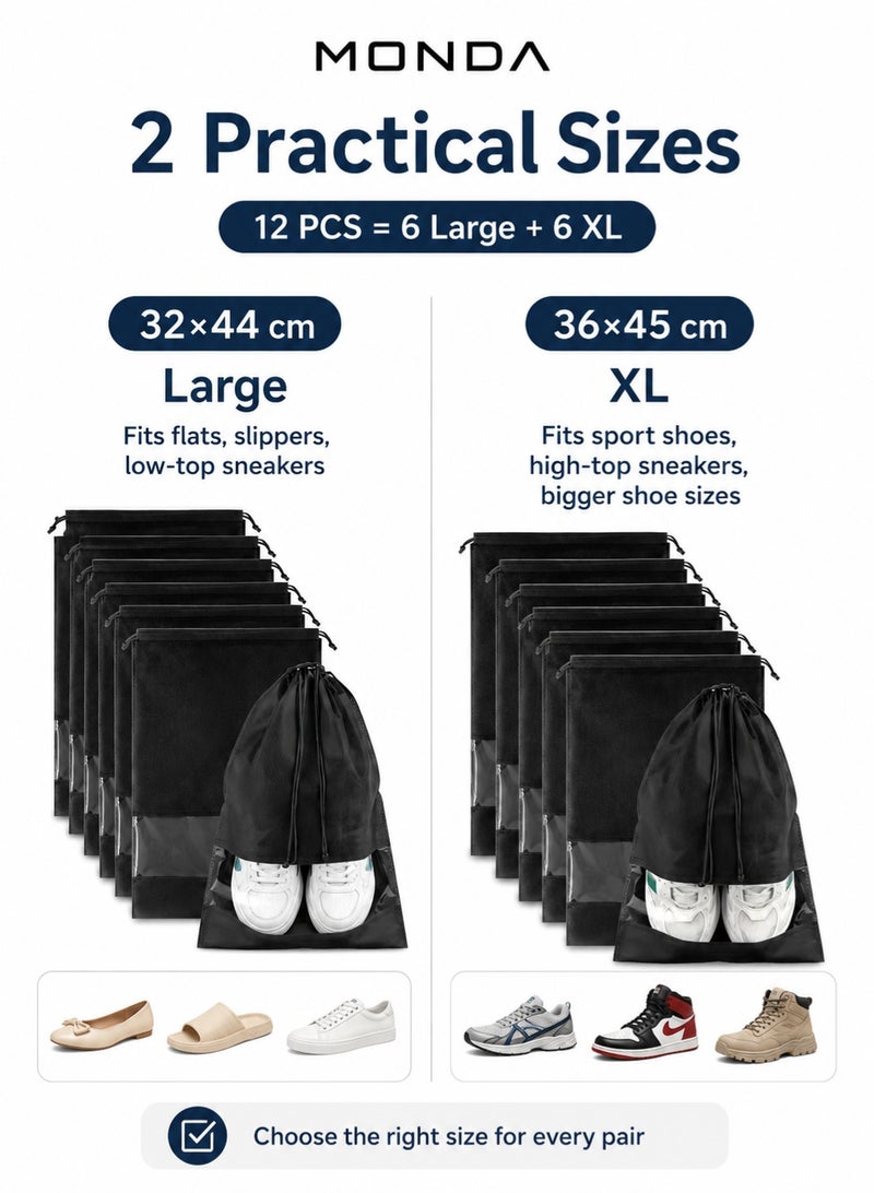 Monda Large Black Travel Shoe Bags Portable Travel Shoe Bags Storage Organizer Bag 12-Pieces(6pack 32*44cm+6pack 36*45cm) - Image 2