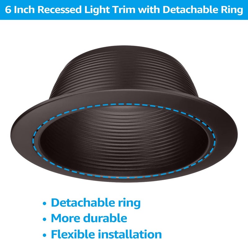 TORCHSTAR 6 Inch Recessed Can Light Trim Rosewood Decor, Step Baffle with Detachable Ring, Full Metal, Fit Halo/Juno Remodel Recessed Housing, Oil Rubbed Bronze, Pack of 6 - Image 4
