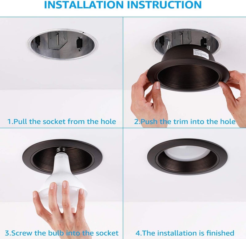 TORCHSTAR 6 Inch Recessed Can Light Trim Rosewood Decor, Step Baffle with Detachable Ring, Full Metal, Fit Halo/Juno Remodel Recessed Housing, Oil Rubbed Bronze, Pack of 6 - Image 5