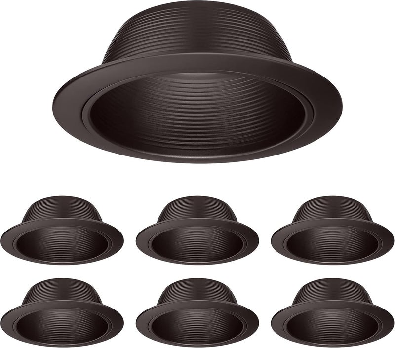TORCHSTAR 6 Inch Recessed Can Light Trim Rosewood Decor, Step Baffle with Detachable Ring, Full Metal, Fit Halo/Juno Remodel Recessed Housing, Oil Rubbed Bronze, Pack of 6 - Image 1
