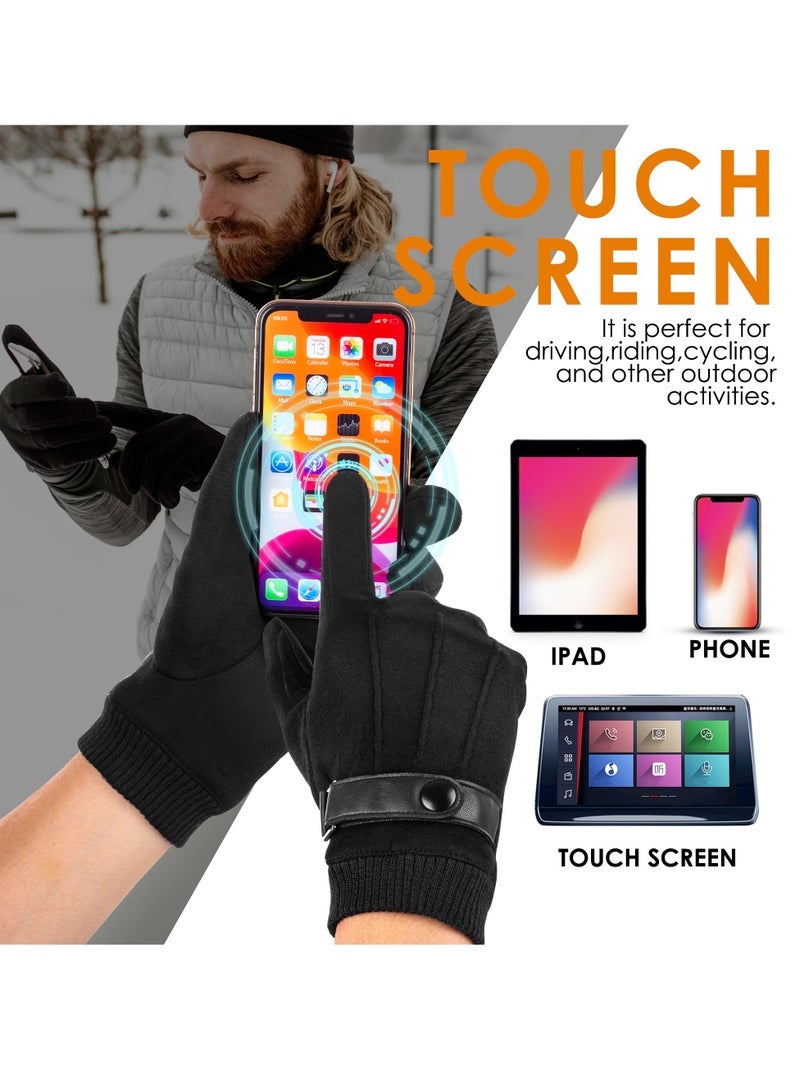 Winter Gloves, Touchscreen Windproof Driving Motorcycle Gloves for Men Fleece Lined Thick Warm Gloves - Image 2
