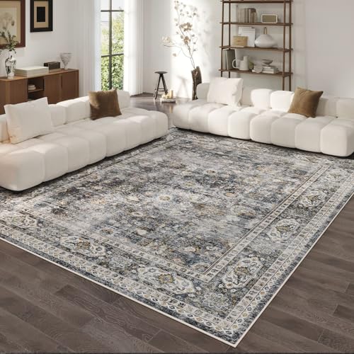 Rugcomf Living Room Rug 6x9 Rug Machine Washable Boho Soft Area Rug Non Slip Vintage Low Pile Large Rug for Living Room Bedroom Farmhouse Dining Room Kids PlayroomGrey - Image 1