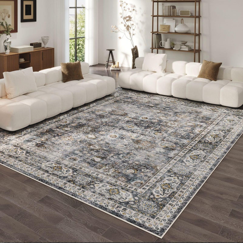 Rugcomf Living Room Rug 6x9 Rug Machine Washable Boho Soft Area Rug Non Slip Vintage Low Pile Large Rug for Living Room Bedroom Farmhouse Dining Room Kids PlayroomGrey - Image 2