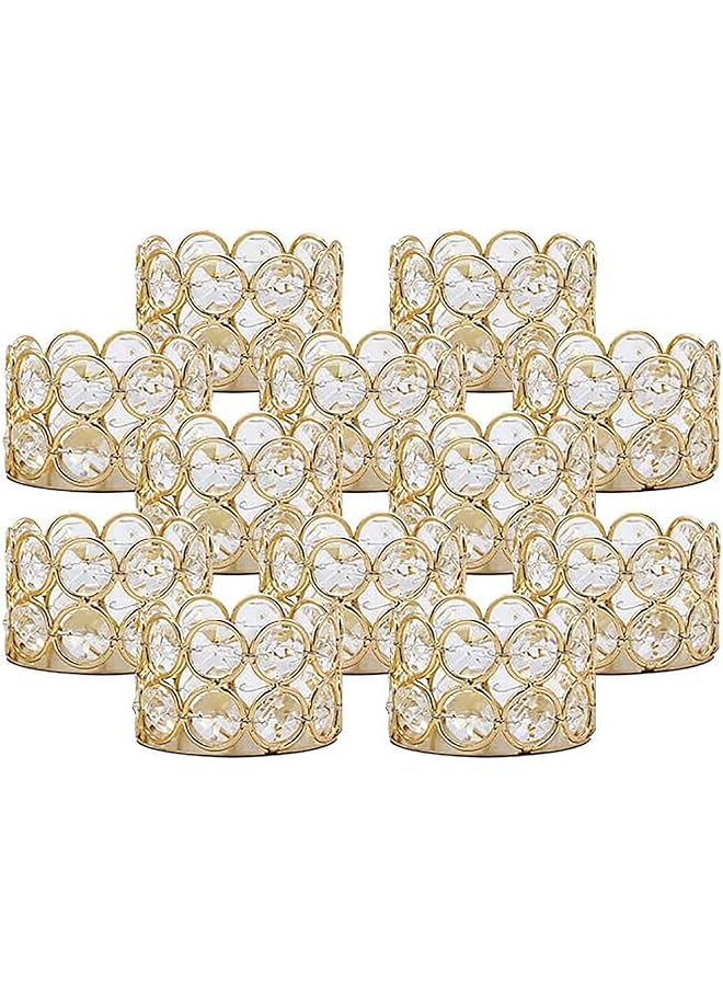 The Bros 12 Pcs Gold Crystal Tea Light Candle Holders for Wedding & Home Decor, K9 Crystal Beads, Elegant Design, Free Combination, Ideal for Centerpieces, Parties, and Gifts (Candle Excluded) - Image 1
