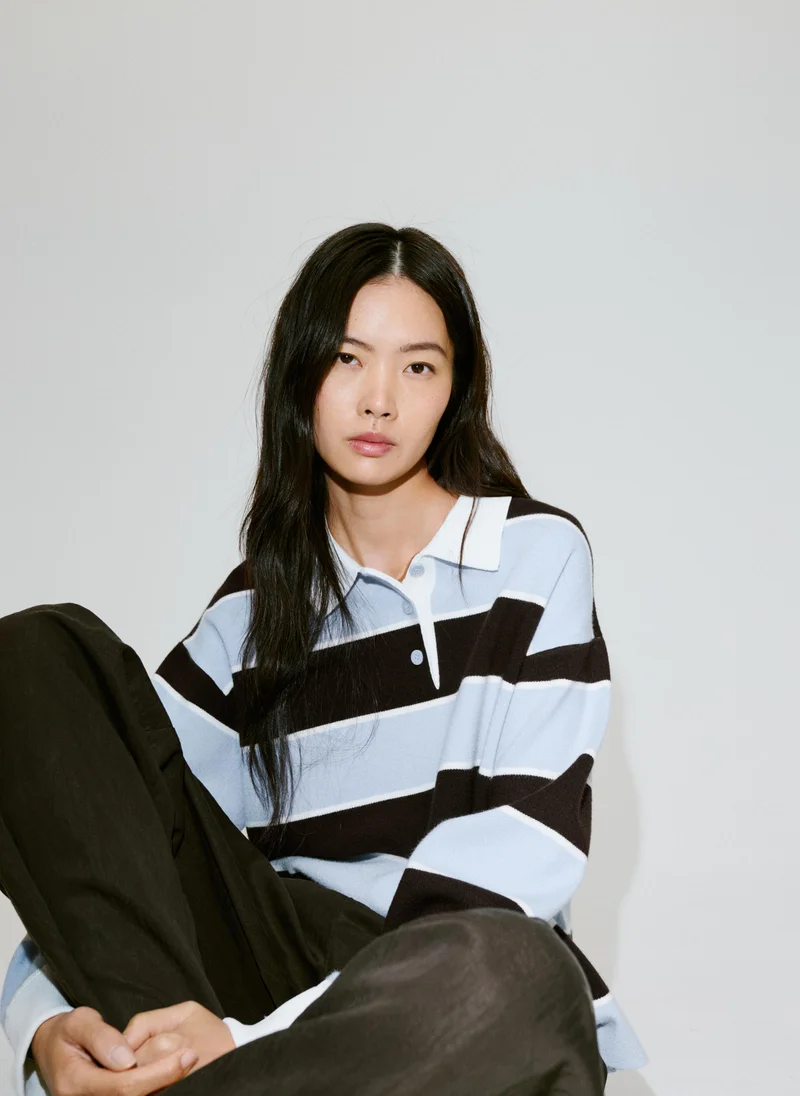 Mango 50-CELESTE Striped Polo Neck Sweater for Women | Best Price UAE