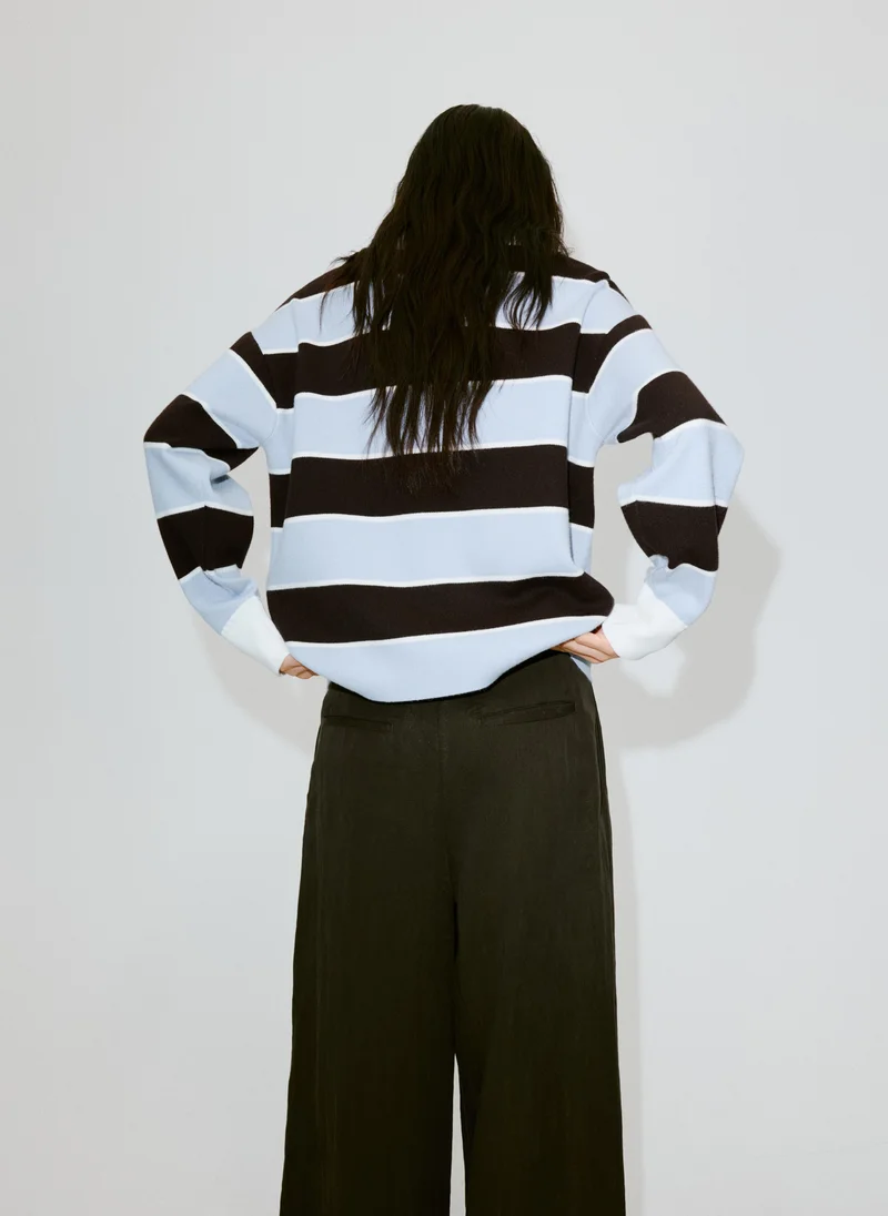 Mango Striped Polo Neck Sweater