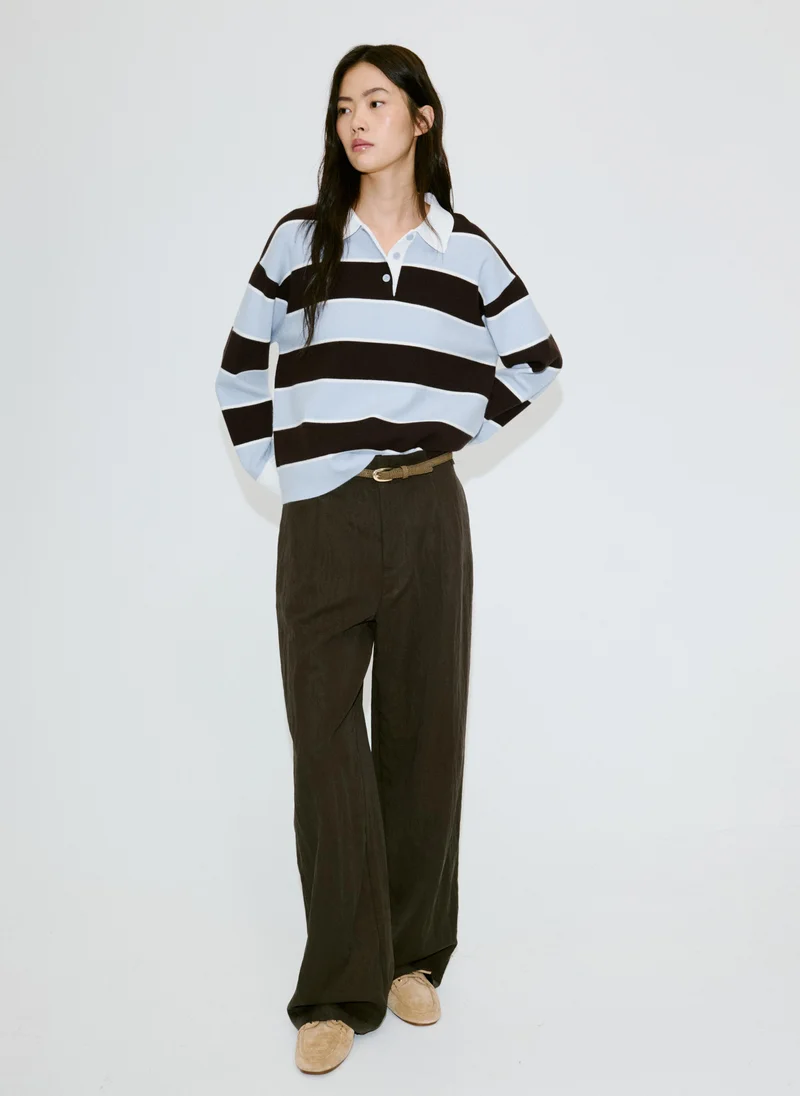 Mango 50-CELESTE Striped Polo Neck Sweater for Women | Best Price UAE