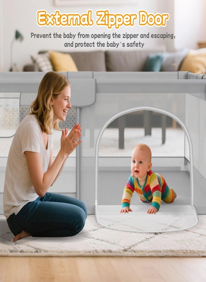 Deeteck Baby Playpen 79"x71" - Extra Large Playpen for Babies and Toddlers with 2 Handle - Baby Fence Play Area Safety Center for Indoor & Outdoor, Grey - Image 5