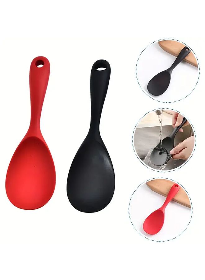 Red Silicone Rice Spoon One Piece Easy Clean Heat Resistant Space Saving Anti Scald Anti Slip For Home Kitchen Frying Cooking Serving Halloween Christmas Family Gatherings Dining Parties Daily - Image 1