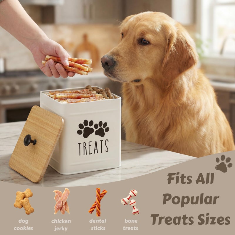 PERFNIQUE Dog Treat Container, Airtight Dog Treat Jar, Dog Cookie Jar for kitchen Counter, Pet Treat Container, Dog Food Storage, Treat Jars for Pets, Cat Treat Container, 7.8''x6.2 (White) - Image 2