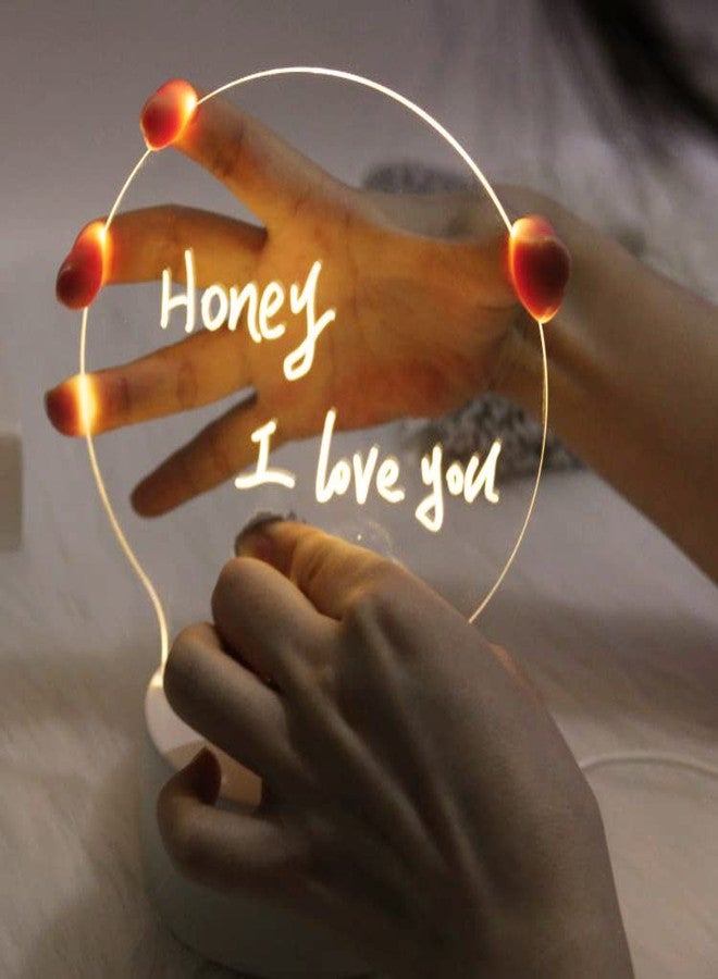 Inditradition 3D Acrylic Creative Message Board with LED Light Base Holder, with Writing Pen & Cloth ((Transparent, Round Shape, 5x5 Inches) - Image 5