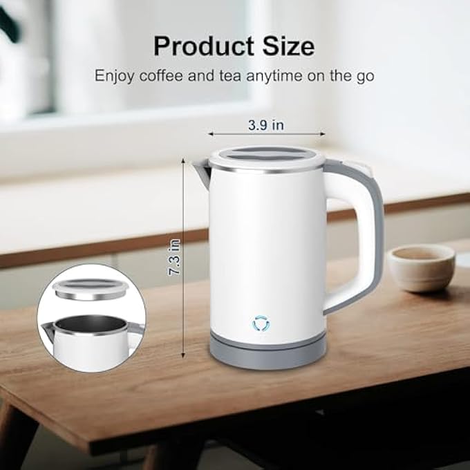 MAKINGTEC Small Electric Kettle Travel Mini Hot Water Boiler Heater 304 Stainless Steel 08L Portable Electric Kettles Or Boiling Water With Auto ShutOff For Camping Travel Office And More White - Image 2