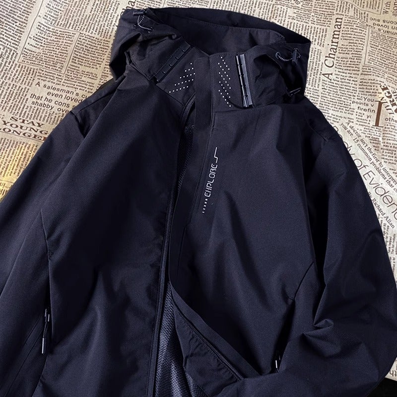 Generic Mens and Womens Detachable Outdoor Spring and Autumn Mountaineering Suit Spring and Winter Waterproof Windproof Solid Color Collar Jacket Dark blue [light color]