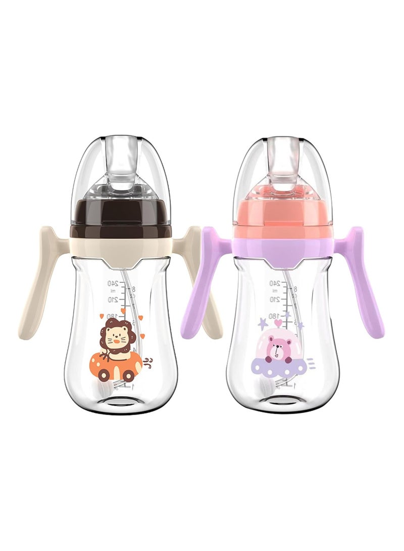 2 Pack Baby Sippy Cup Months 6+, Non Spill Cups for Toddlers, Weighted Straw Baby Straw Cup with Handles, Spill-Proof, Leak-Proof Soft Spout Cups 240ml/8oz, BPA Free (coffee-colored/Purple) - Image 1