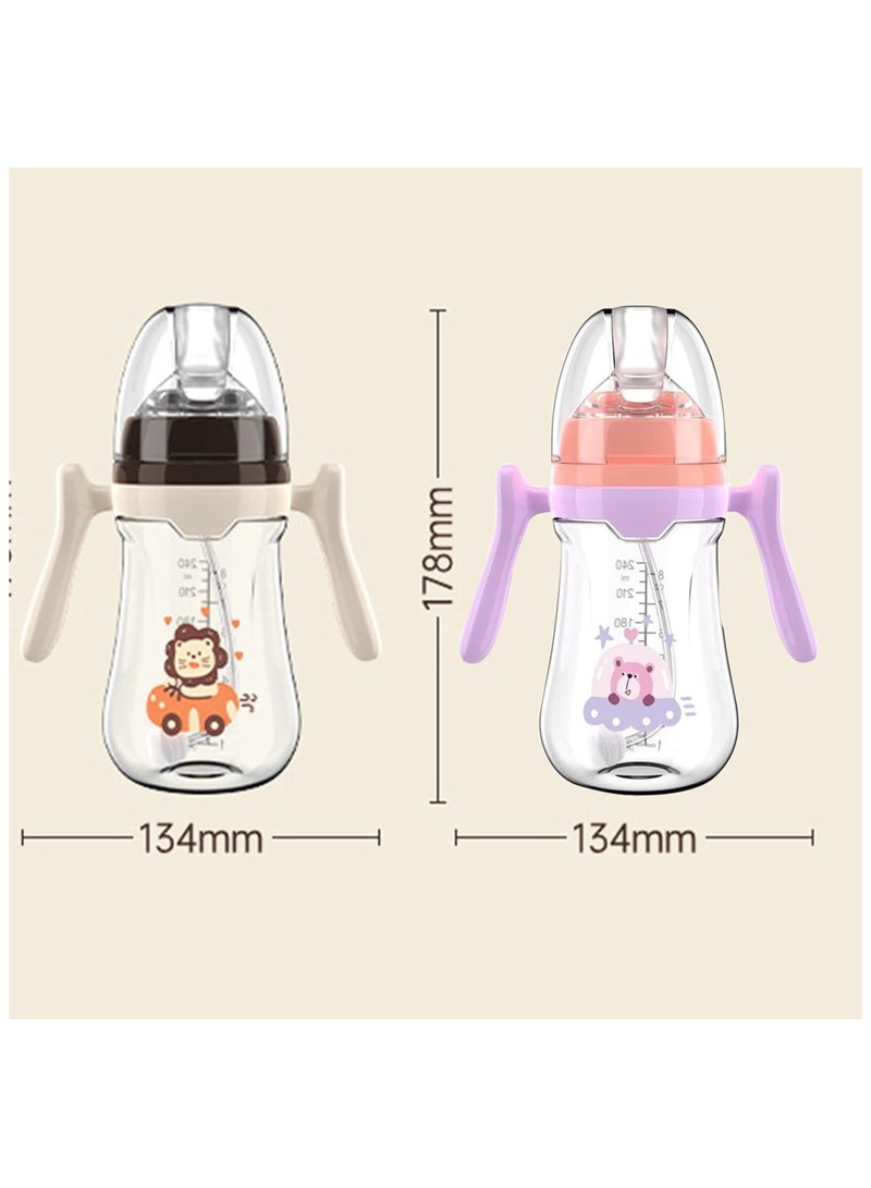 2 Pack Baby Sippy Cup Months 6+, Non Spill Cups for Toddlers, Weighted Straw Baby Straw Cup with Handles, Spill-Proof, Leak-Proof Soft Spout Cups 240ml/8oz, BPA Free (coffee-colored/Purple) - Image 2