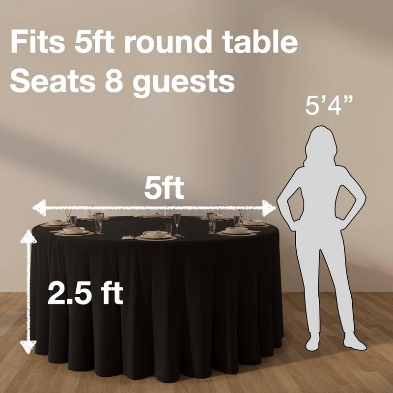 Urby 120'' Black Round Tablecloth for 5-6ft Round Folding Table That Seats 6-8 Guests, Mantel Redondo para Mesa De 6 Sillas, Ideal for Party, Wedding, Banquet and Events. - Image 3