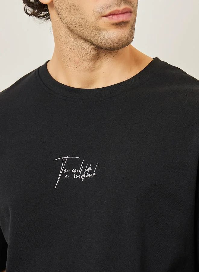 Styli Styli Oversized Embroidered Slogan Interlock T-Shirt