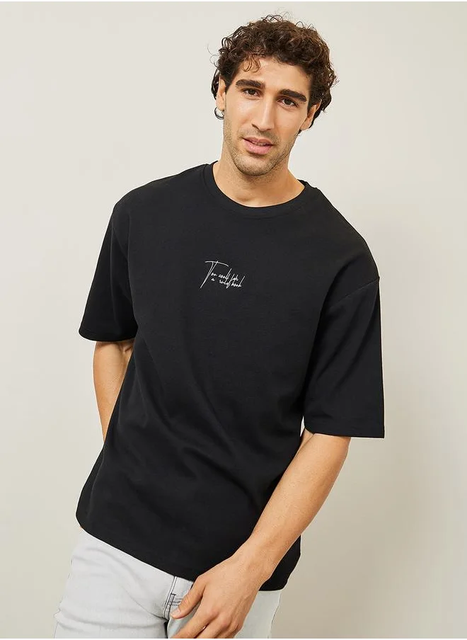 ستايلي Oversized Embroidered Slogan Interlock T-Shirt