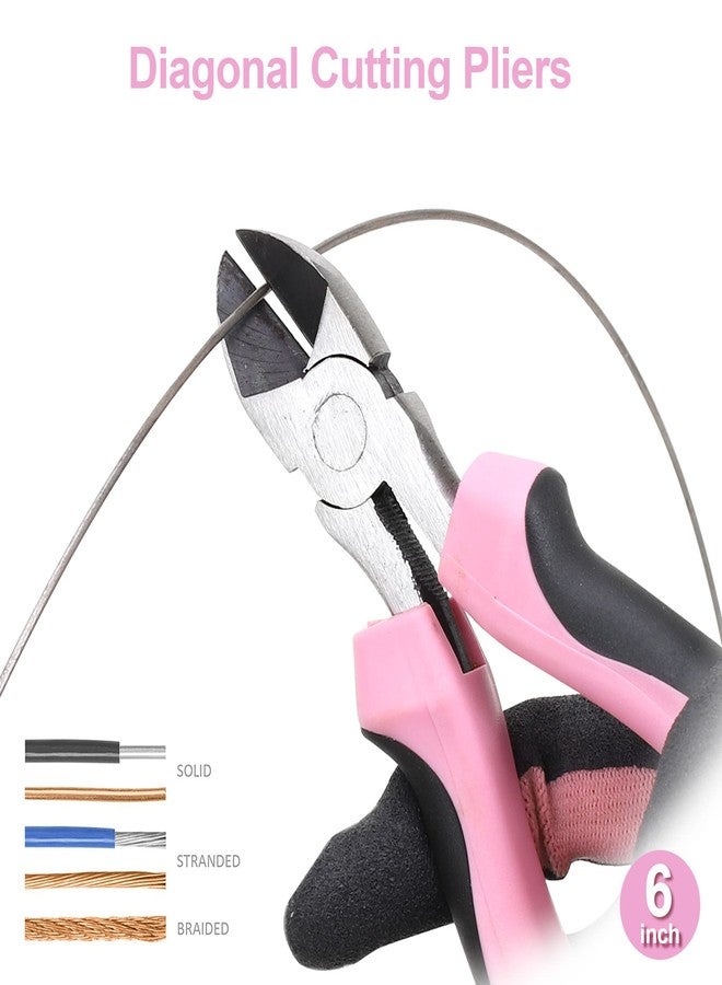 FASTPRO 5-Piece Pink Utility Pliers Set with Storage Bag, Includes Groove Joint, Diagonal, Long Nose, Slip Joint Pliers and 8" Adjustable Wrench - Image 4