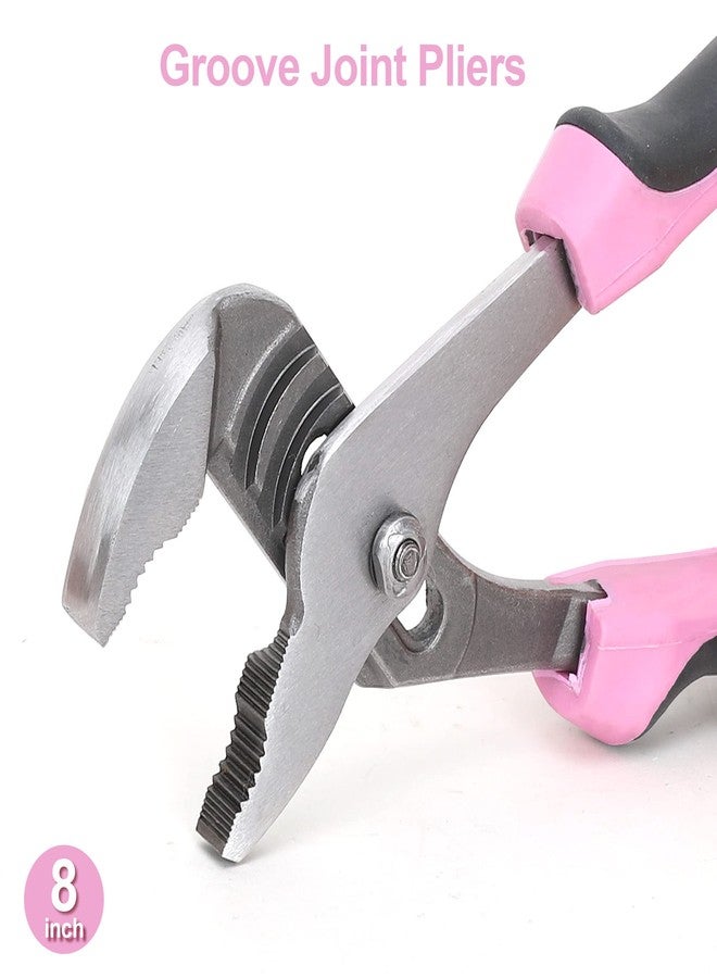 FASTPRO 5-Piece Pink Utility Pliers Set with Storage Bag, Includes Groove Joint, Diagonal, Long Nose, Slip Joint Pliers and 8" Adjustable Wrench - Image 2