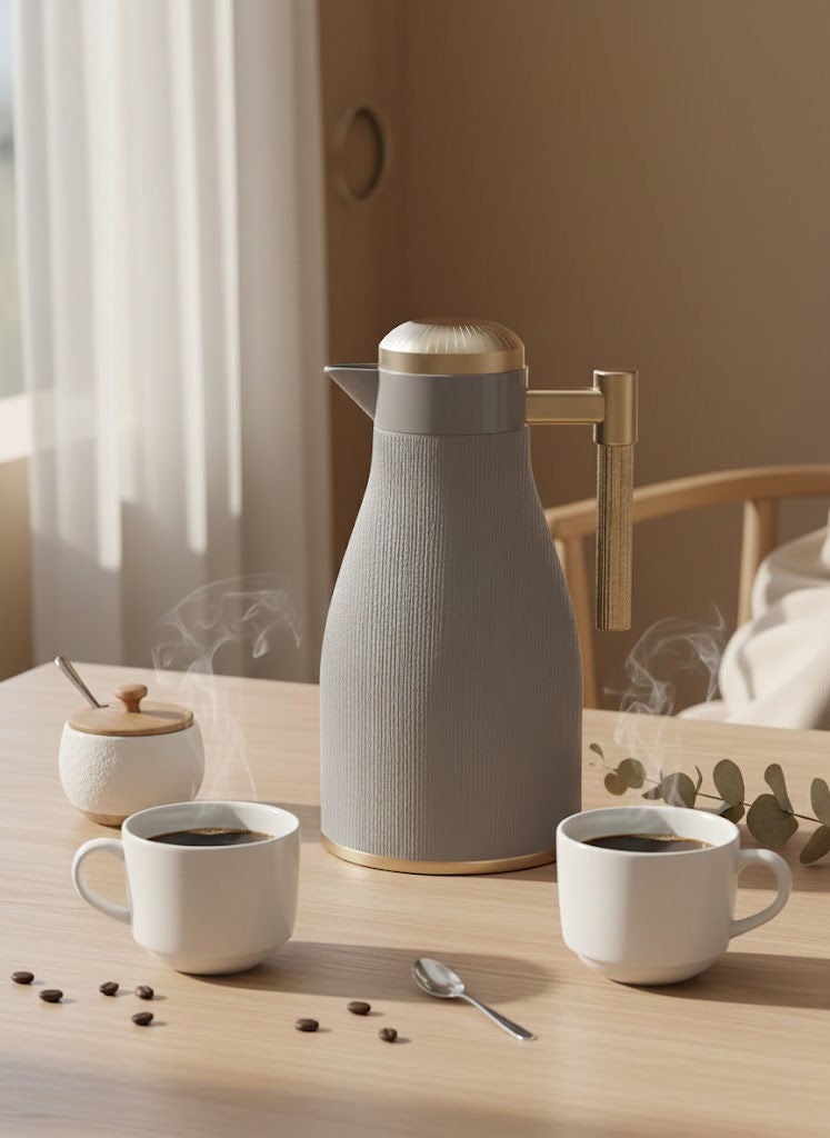 GAZELLA Tea/Coffee Flask Grey/Gold 1 Liter, Borosilicate Glass Inside - Image 1