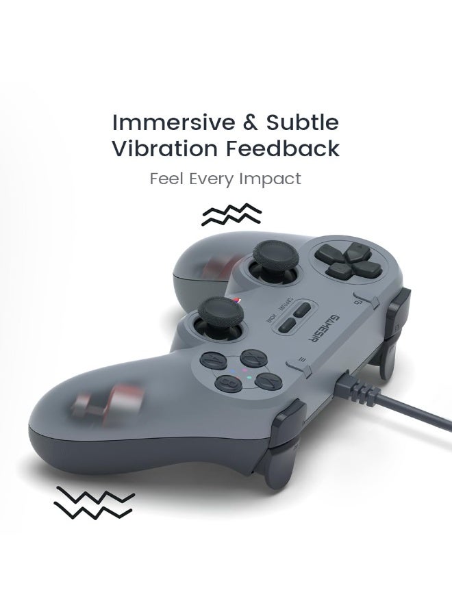 جيم سير وحدة تحكم سلكية Tegenaria Lite لجهاز الكمبيوتر، معدل استقصاء سلكي 1000Hz، عصي تحكم بتأثير هول وزرين قابلين لإعادة البرمجة، اهتزاز مزدوج، توربو، وحدة تحكم ألعاب للكمبيوتر الشخصي لـ Steam/Android/iOS/Switch - Image 2
