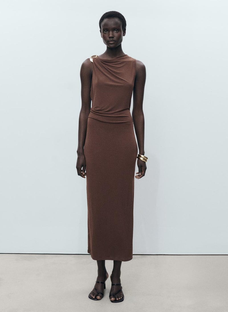 MANGO - Draped With Metallic Detail Dress - Image 1