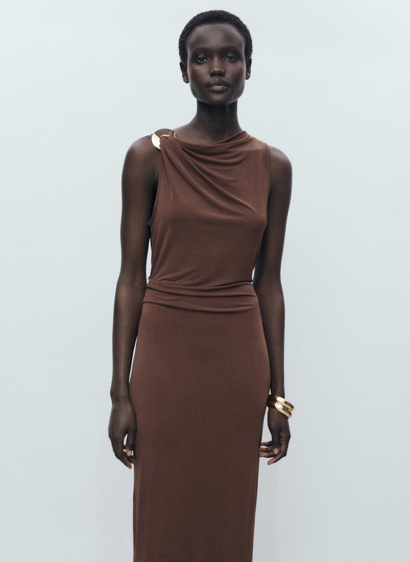 MANGO - Draped With Metallic Detail Dress - Image 1