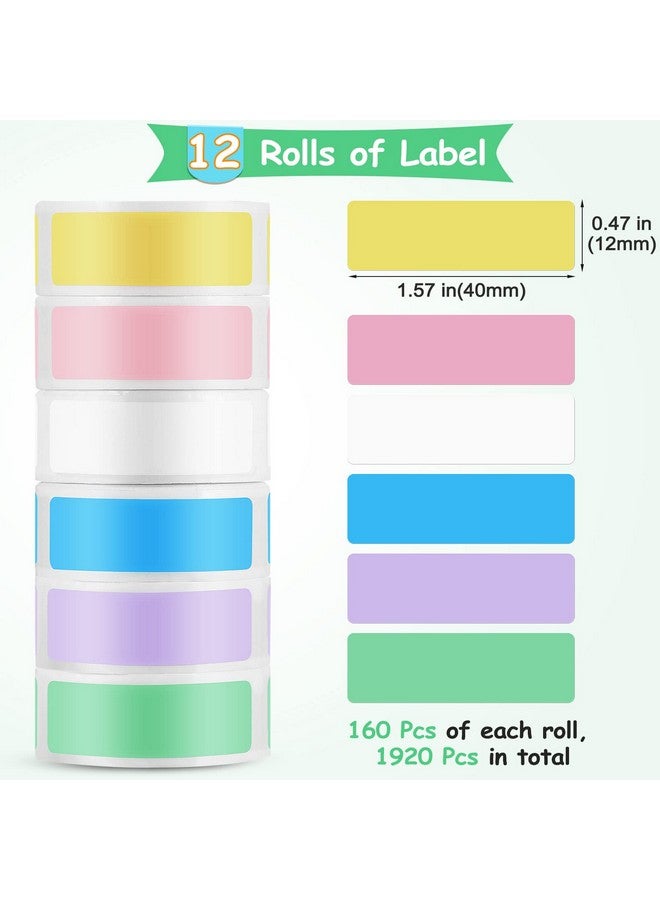 مارسبارك 1920 قطعة من ملصقات طباعة الملصقات من ورق الملصقات المغلف البديل المتوافق مع طابعة الملصقات المحمولة D30، 160 ملصقًا/لفافة، 12 × 40 مم، ملونة - Image 3