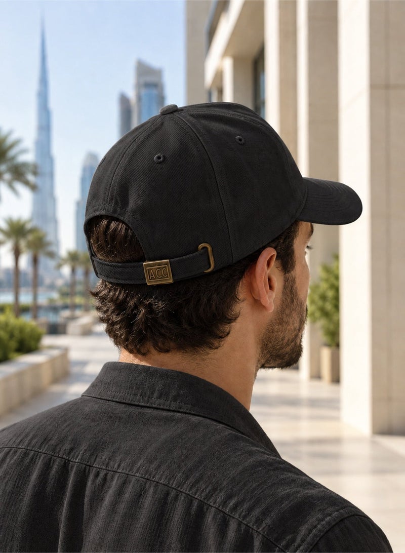 Plain Black Cap for Men and Women, Cotton, Adjustable Buckle - Image 5