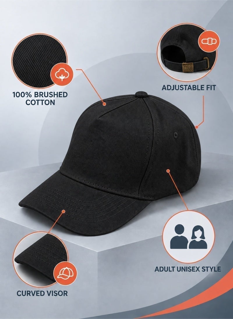 Plain Black Cap for Men and Women, Cotton, Adjustable Buckle - Image 4