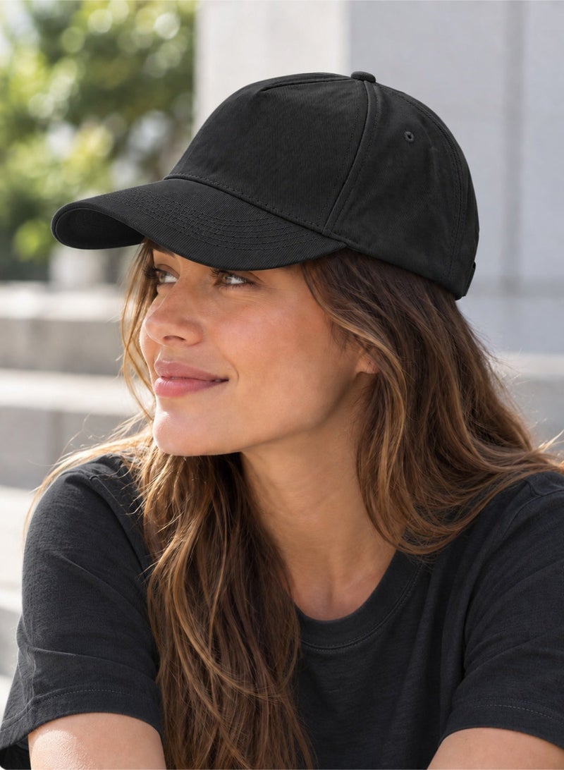 Plain Black Cap for Men and Women, Cotton, Adjustable Buckle - Image 3